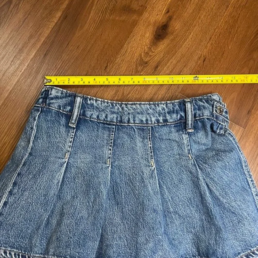 Free People Blue Denim Pleated Mini Skort